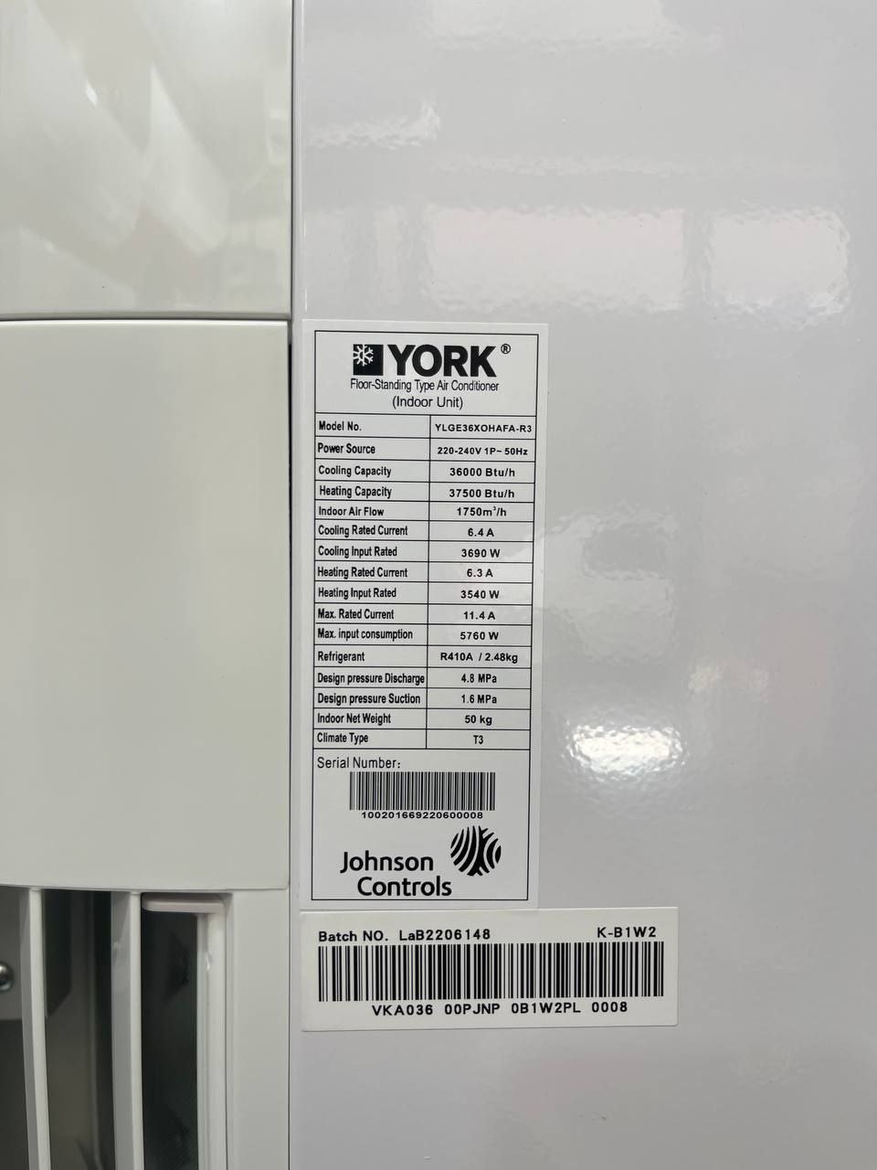 کولر گازی ایستاده 36000 یورک  YORK مدل YLGE36XOHAFA